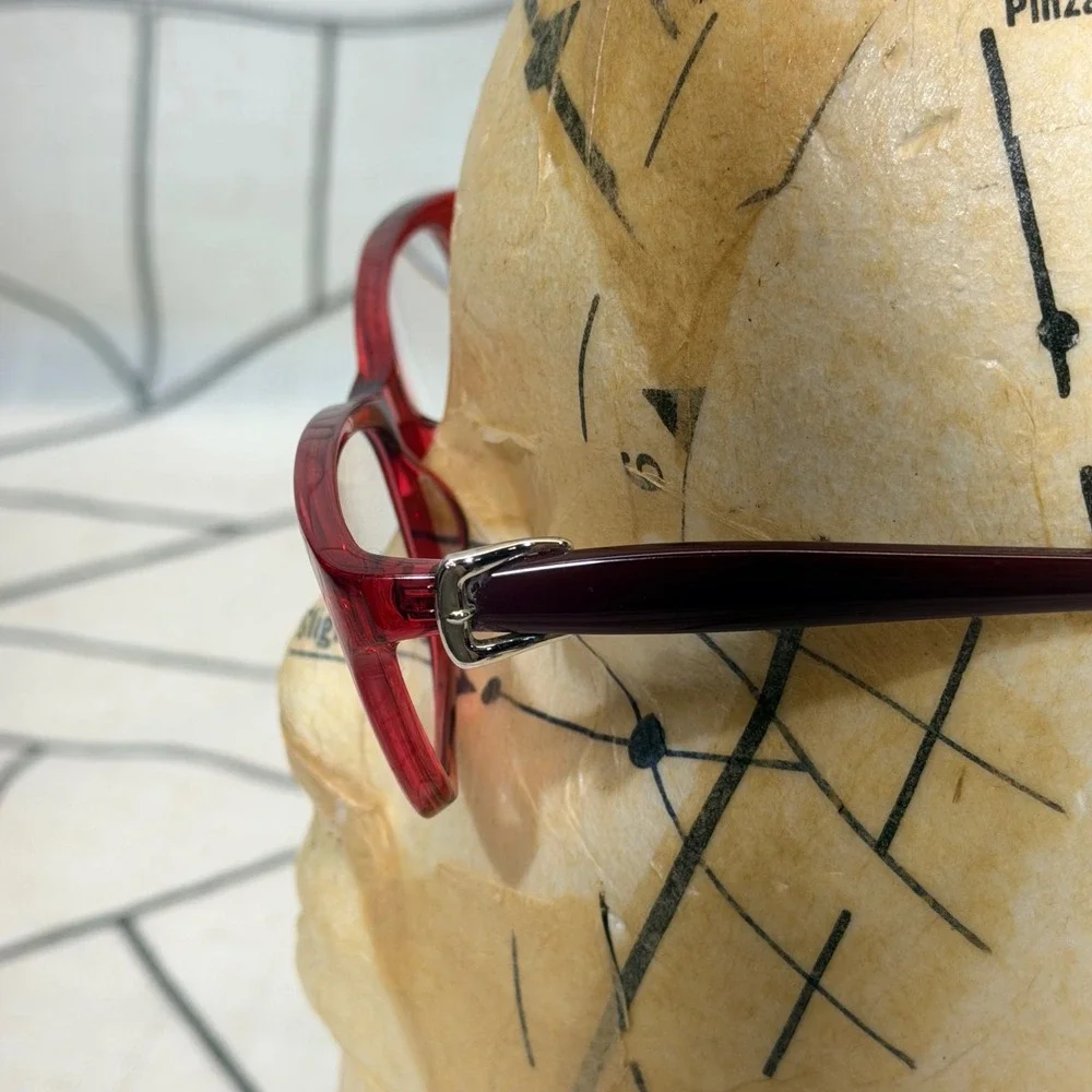 Mimic Eyeglass Frames 54-15-135 Red Burgundy Rectangular N5004 613 Buckle Detail